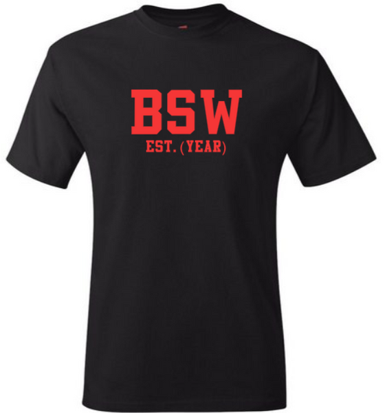 BSW EST. (YEAR) Black Crew Tee (Red Letters)