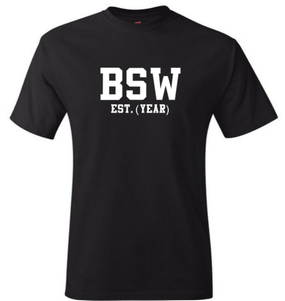 BSW EST. (YEAR) Black Crew Tee (White Letters)