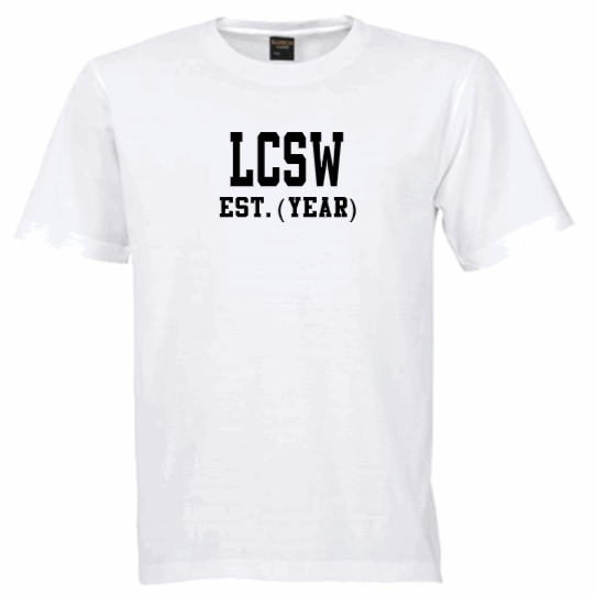 LCSW EST. (YEAR) White Crew Tee (Black Letters)