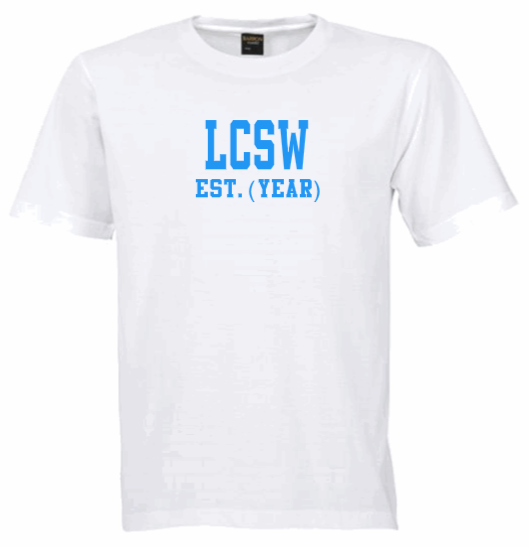 LCSW EST. (YEAR) White Crew Tee (Blue Letters)