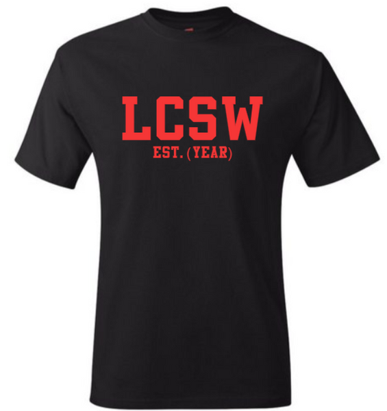 LCSW EST. (YEAR) Black Crew Tee (Red Letters)