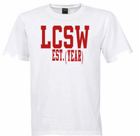LCSW EST. (YEAR) White Crew Tee (Red Letters)