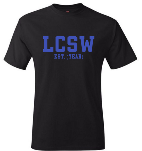 LCSW EST. (YEAR) Black Crew Tee (Blue Letters)