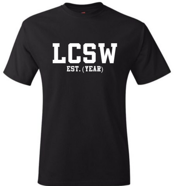 LCSW EST. (YEAR) Black Crew Tee (White Letters)