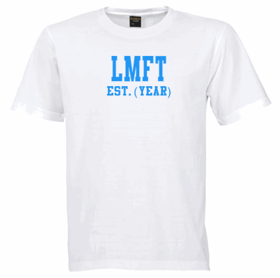 LMFT EST. (YEAR) White Crew Tee (Blue Letters)
