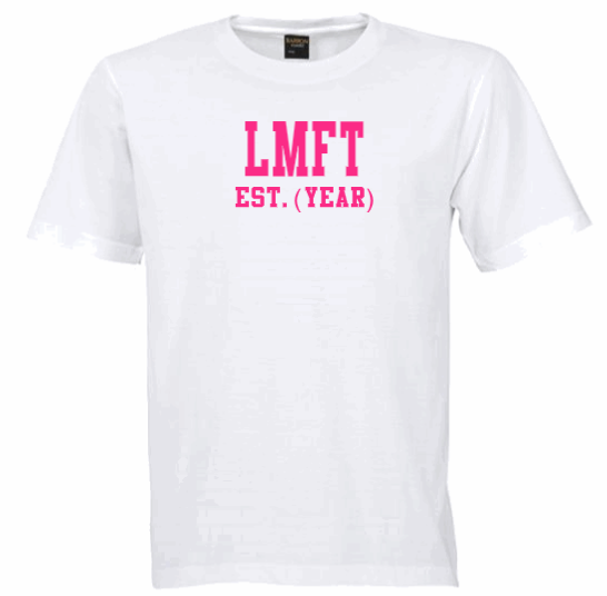 LMFT EST. (YEAR) White Crew Tee (Pink Letters)