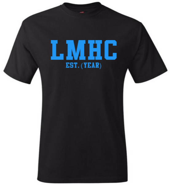 LMHC EST. (YEAR) Black Crew Tee (Blue Letters)