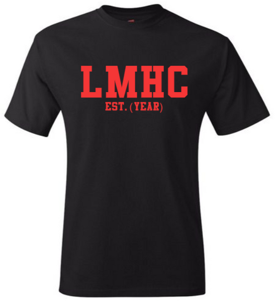 LMHC EST. (YEAR) Black Crew Tee (Red Letters)