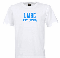 LMHC EST. (YEAR) White Crew Tee (Blue Letters)