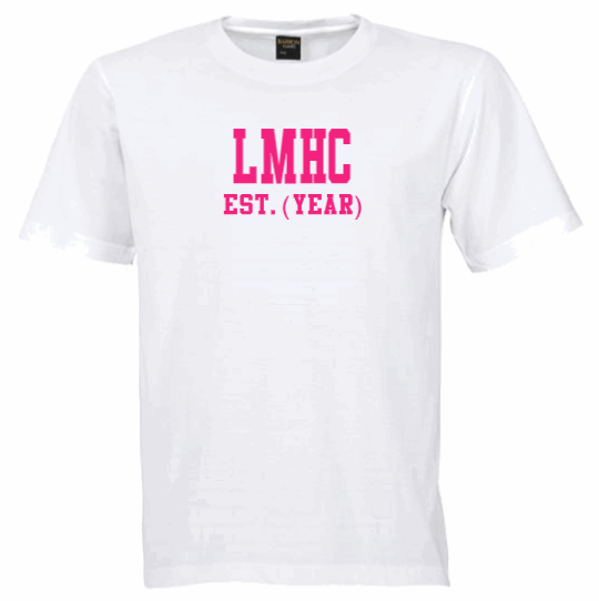 LMHC EST. (YEAR) White Crew Tee (Pink Letters)