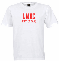 LMHC EST. (YEAR) White Crew Tee (Red Letters)