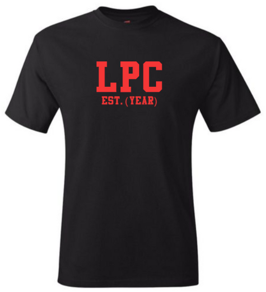 LPC EST. (YEAR) Black Crew Tee (Red Letters)