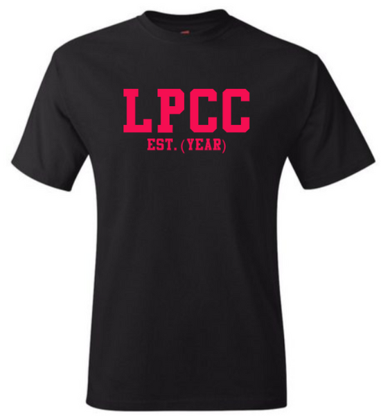 LPCC EST. (YEAR) Black Crew Tee (Pink Letters)