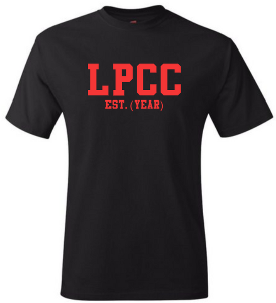 LPCC EST. (YEAR) Black Crew Tee (Red Letters)