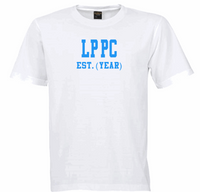 LPCC EST. (YEAR) White Crew Tee (Blue Letters)