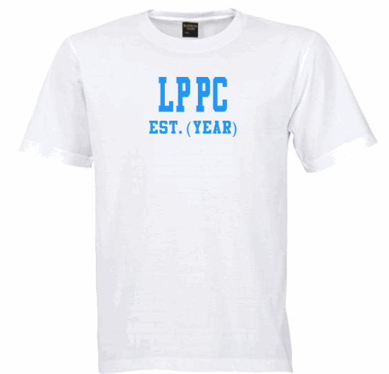 LPCC EST. (YEAR) White Crew Tee (Blue Letters)