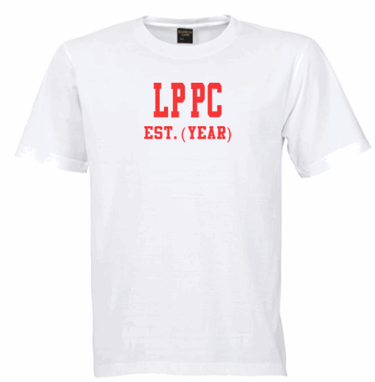 LPCC EST. (YEAR) White Crew Tee (Red Letters)