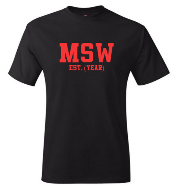 MSW EST. (YEAR) Black Crew Tee (Red Letters)