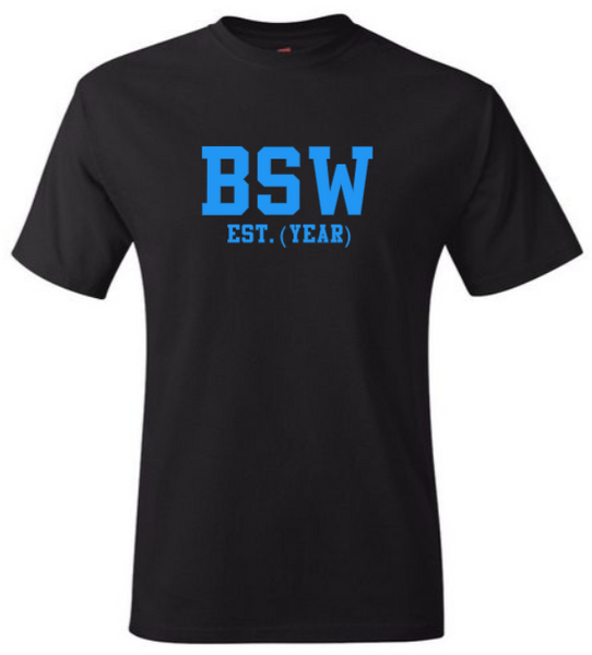 BSW EST. (YEAR) Black Crew Tee (Blue Letters)