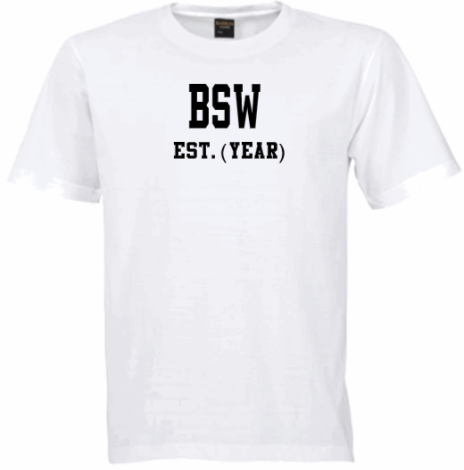 BSW EST. (YEAR) White Crew Tee (Black Letters)