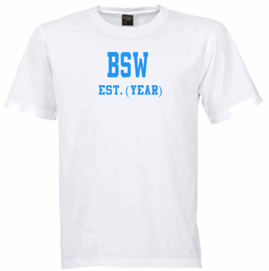 BSW EST. (YEAR) White Crew Tee (Blue Letters)