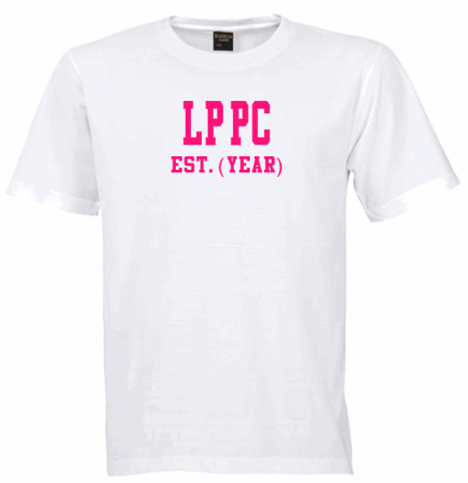 LPCC EST. (YEAR) White Crew Tee (Pink Letters)