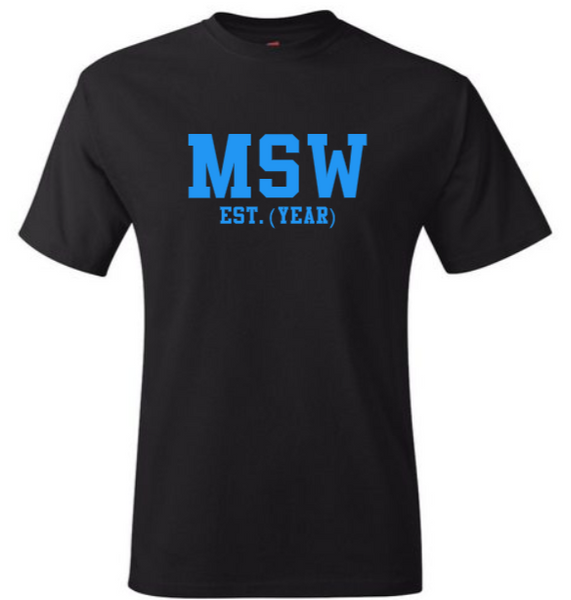 MSW EST. (YEAR) Black Crew Tee (Blue Letters)