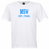 MSW EST. (YEAR) White Crew Tee (Blue Letters)