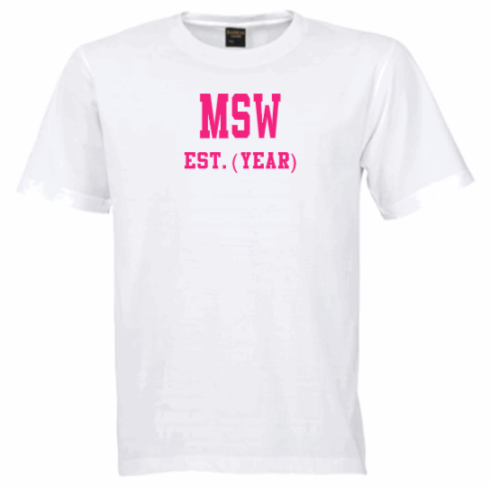 MSW EST. (YEAR) White Crew Tee (Pink Letters)
